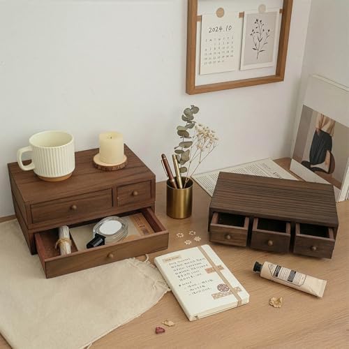 Wood Desk Box with Multiple Compartments Practical Wooden Desktop Organiser for Bookshelf or Countertop Display Wooden Desktop Planner - Image 5