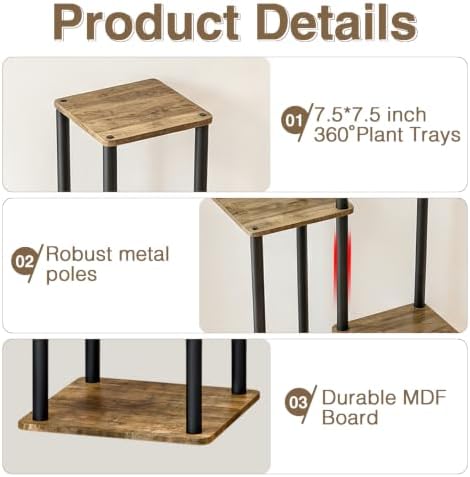 AZERPIAN Plant Stand 5 Tier Indoor Metal Flower Shelf for Multiple Plants Corner Tall Flower Holders for Patio Garden Living Room Balcony Bedroom, Black (Small 6 Tier+Black Rustic Brown) - Image 3