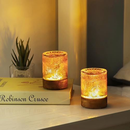 Mini Soft Warm Light Lamp Battery Operated Portable Night Light with Timer, Small Glass Vintage Dim Sleep Nightlights, Battery Powered Wireless Night Lights for Adults, Copper - Image 5
