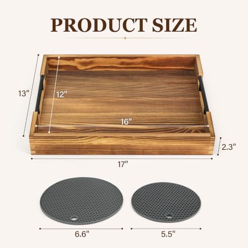 LotFancy Wood Serving Tray with Metal Handles, 17x13 Inch Tray for Ottoman - Image 5