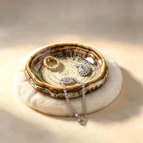 Speckled Ceramic Jewelry Dish, 5 Inch Rustic Footed Ring Dish, Boho Wabi Sabi Trinket Bowl for Rings Earrings Necklaces, Vanity Nightstand Key Tray for Women, Decorative Jewelry Holder Gift by Unknown