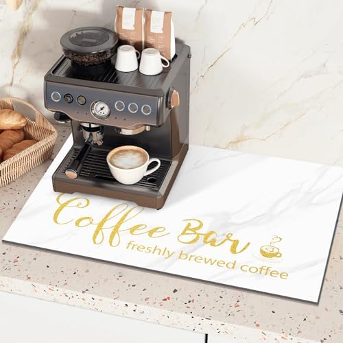 Findosom Dish Drying Mat, 16"x 24" Super Absorbent & Hide Stain Coffee Mat, Cuttable Drying Mat for Kitchen Counter, Coffee Bar Accessories, Under Dish Rack, Coffee Maker, Espresso Machine, White by Findosom