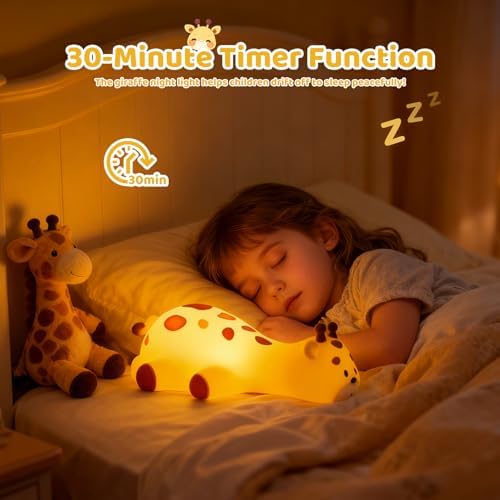 Kawaii Giraffe Lamp Silicone Night Light, Tap Control Squishy Baby Lights for Nursery, 3 Levels Dimmable Rechargeable LED Bedside Lamp with Timer, Giraffe Gifts for Toddler, Bedroom, Toy - Image 5