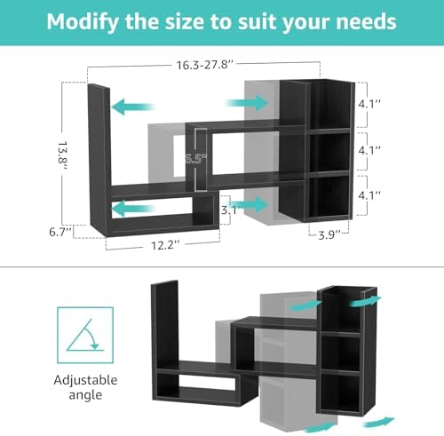 NUTIKAS Desk Shelves Desktop Organizer Shlef - Black Office Organization for Top of Desk Organizers and Accessories Corner Bookshelf Table Top Shelving Small Hutch Decorations for Office - Image 3