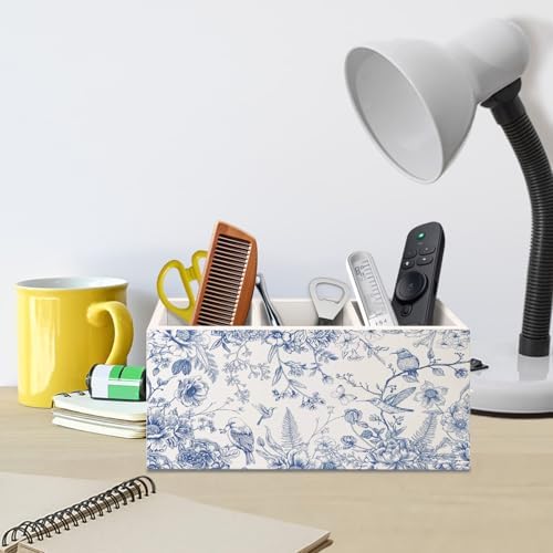 Chinoiserie Floarl Pen Holder for Home Office Desk, Vintage Home Decor, Chinoiserie Blue and White Floral Birds Makeup Brush Toothbrush Holder Organizer for Bathroom Desk Accessories - Image 5