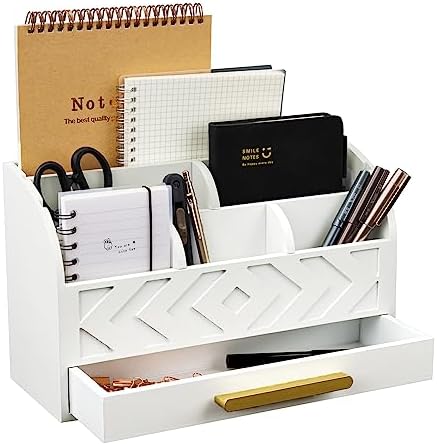 Wooden Desk Organizer Mail Organizer Countertop, Desktop Organizer Mail Sorter Mail Holder Bill Organizer for Desk, Desk Organizers and Accessories for Women (White) by ZALIOJI