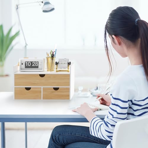 Bamboo Desk Organizer with Drawers, Desktop Storage for Office Supplies - Image 2