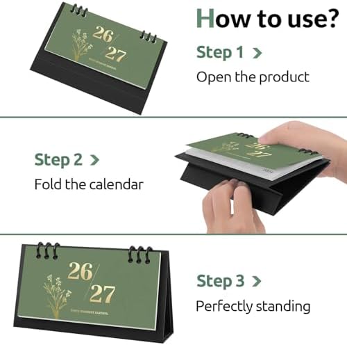 Small Desk Calendar 2026-2027, Desktop Calendar 18 Months - Runs From July 2026 Until Dec. 2027, Mini Standing Flip Calendar for Home, School and Office Supplies, 6.3" x 3.1" - Image 3