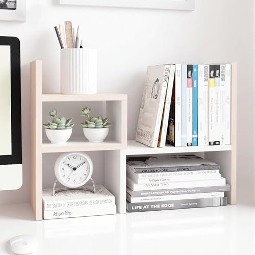 Jerry & Maggie Desktop Organizer Office Storage Rack Adjustable Wood Display Shelf, White, 5 Units, 16"L x 15.8"H x 6.8"W by JERRYMAGGIE