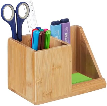 Relaxdays Desk Organiser, Bamboo, 2 Compartments, for Office Supplies & Cosmetics, Pen Box, HBT: 10.5 x 17.5 x 10.5 cm, Natural by Relaxdays