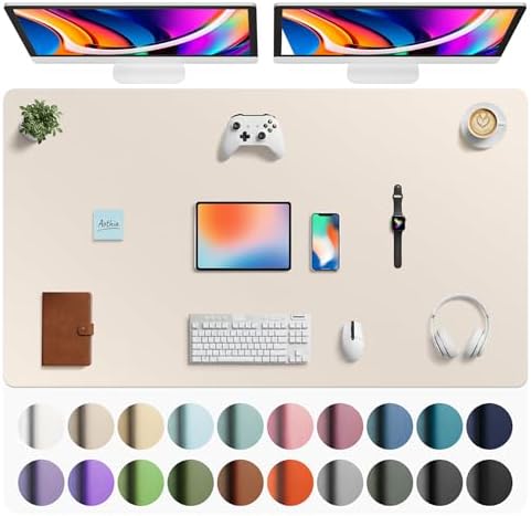 Aothia Faux Leather Desk Mat - Large Mouse Pad, Non-Slip PU Leather Blotter, Waterproof Writing Surface for Office and Home (Eggshell, 63" x 24") by AothiaSimpleNaturalUnique