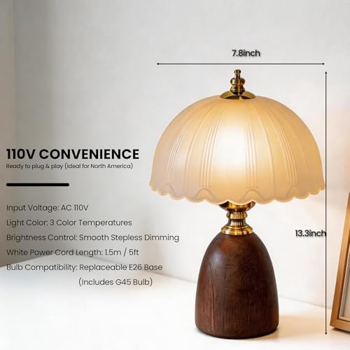 Small 13 Inch Dimmable Rubberwood Table Lamp - Image 2