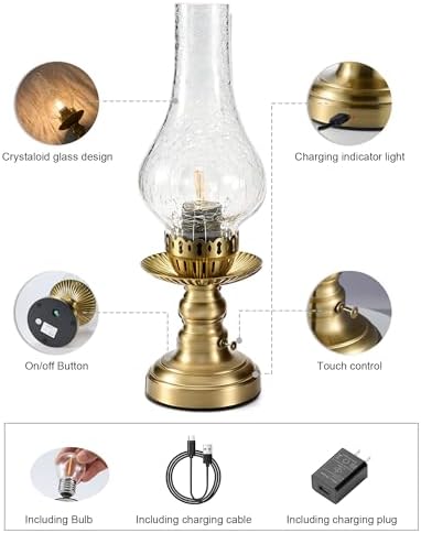 UMEXUS Vintage Rechargeable Cordless Table Lamp Battery Operated, Clear - Image 6