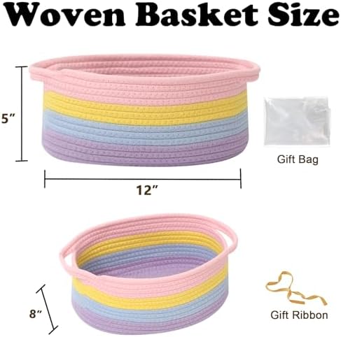 Woven Rope Basket,Baby Gift Basket with Bag & Ribbon, Rainbow - Image 2