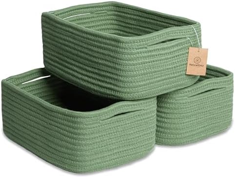 NaturalCozy 11.8"x8"x4.5” Rectangle Storage Baskets for Shelves 3 Pack | Cotton Rope Woven Small Baskets for Organizing | Small Storage Bins for Nursery, Bathroom, Closet, Shelf, Decorative, Gift by NaturalCozy