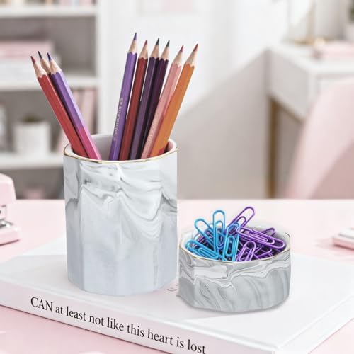 Concrete Desk Accessories Set, Pen Holder and Paperclip Holder for Office - Image 2