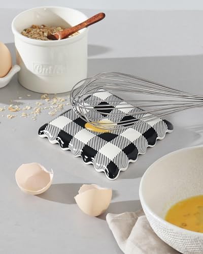 Ceramic Spoon Rest, Coffee Spoon Rest for Stove Top, Black Gingham - Image 2