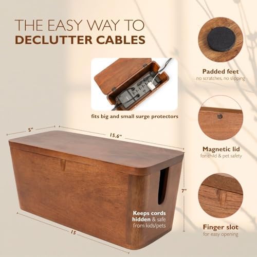 Extra Large Cable Management Box, Power Strip & Cord Hider, Desk Organizer - Image 2