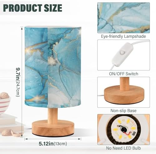 ALAZA Bedside Lamp Blue Marble Liquid Table Lamp for Girls Boys Bedroom with USB Port LED Kids Nightstand Lamp Wood Base Desk Living Room Decor - Image 3