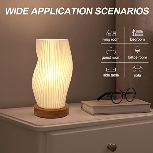 Dimmable Small Table Lamp with Rotary Switch, Striped Bedside Night Light - Image 4