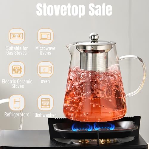 Baalaka Tea Infuser Pot, 32 oz Clear Borosilicate Glass Kettle, Stovetop - Image 5