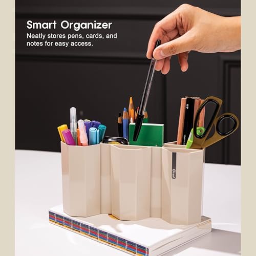 Octagonal Desk Organizer [Sand Beige] - Multi-Compartment Aesthetic Pen Holder, Divided Pencil Cup for Office & Home, Modern Stationery Storage, Traditional K-Design Motif (Made in Korea) - Image 2