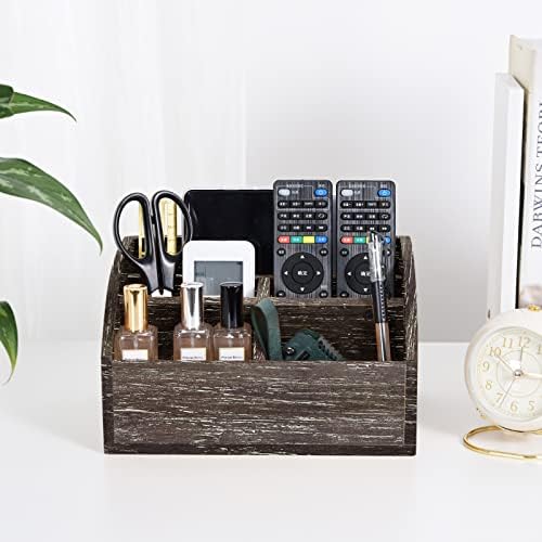 OKSQW Wood Desk Organizer, Solid Wooden Dark Brown Pen Holder for Desktop Organizer, No Need Assembly, Home Office Supplies Workspace Organizers Mail Holder Remote Control Countertop Storage Box - Image 5