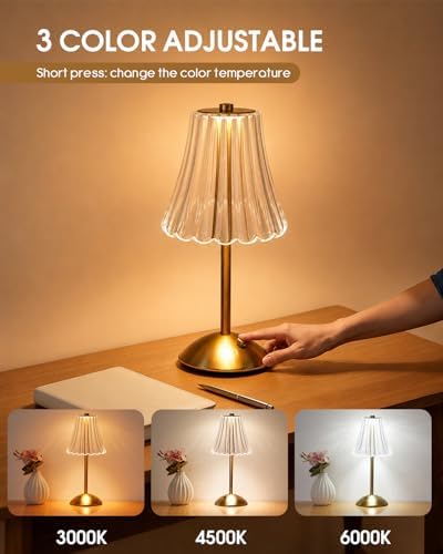 Nusogon Rechargeable Cordless Table Lamp, Gold Touch Crystal Desk Lamp - Image 2