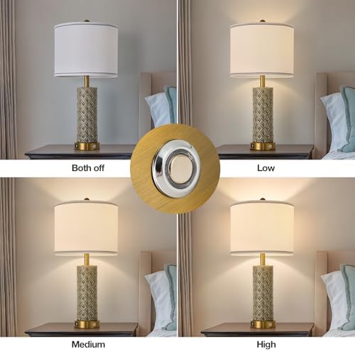 Set of 2 Table Lamp for Living Room Bedroom Farmhouse,26'' Touch Control Bedroom Smoke Grey Ceramic Lamps 3-Way Dimmable Bedside Lamps with USB A+C Ports Linen Shade for Home - Image 5