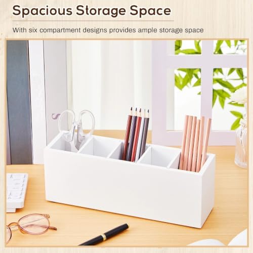 Jetec Wooden Pencil Pen Holder for Desk, White, 5 Compartments - Image 3