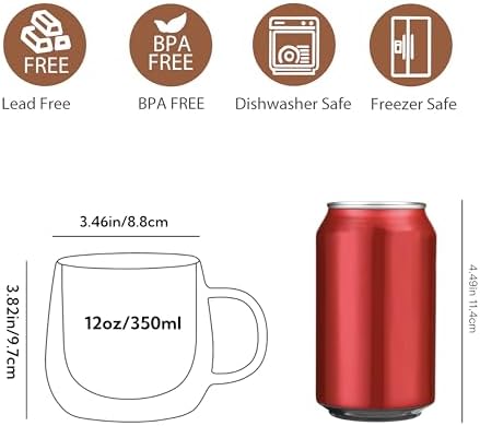 CNGLASS 12oz Double Walled Glass Coffee Mugs(2-pack),Clear Coffee Cups with Handle,Glass Espresso Mugs for Latte,Cappuccino,Tea - Image 2