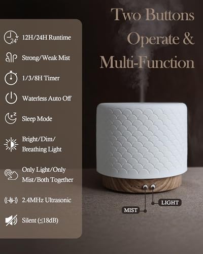 280ml Ceramic Ultrasonic Aromatherapy Diffuser | Cool Mist Humidifier for Large Rooms, Auto Shut-Off, Quiet Sleep Mode & 3 Timer Settings – Ideal for Home, Office, Spa, Yoga, and Bedroom - Image 2