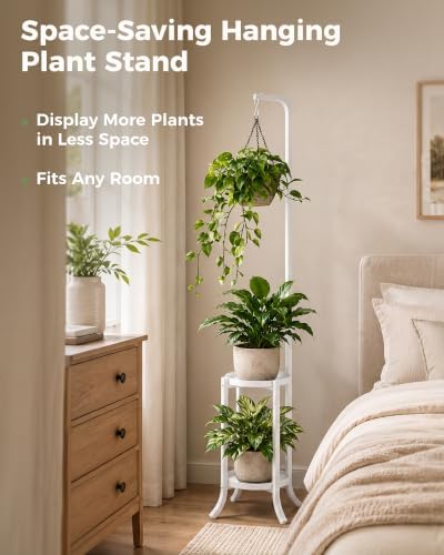 Bamworld Hanging Metal Plant Holder for Multiple Plants 2 Tier Planter Stand White - Image 6