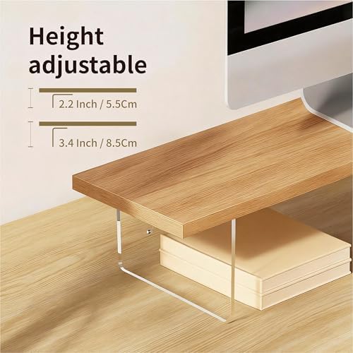 Wood Monitor Stand Riser with Acrylic Legs, Computer Screen Stand Desk Organizer, 31.5 x 7.9 x 3.1 inch, Hold up to 66 lbs (Natural, 31.5"×7.9"×3.1") - Image 4