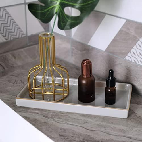 10 x 5 Ceramic Bathroom Tray for Countertop, Decorative Vanity Tray for Dresser Tops, Small Rectangular Trays for Perfume, Candle, Jewelry, Cosmetics (Gray) - Image 2