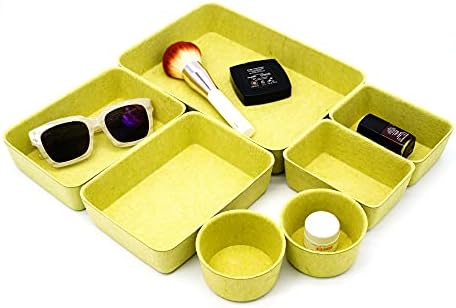 Welaxy Drawer organizers tray Felt storage bins office Desk dividers Morandi Colors Shallow Box 7-Piece round (Linden green) - Image 6