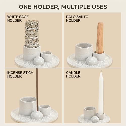 Ceramic Palo Santo and Sage Incense Holder, Spotted White - Image 3