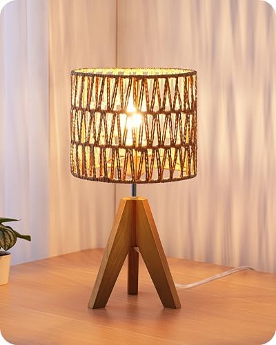 EDISHINE Rattan Small Table Lamp, Boho Nightstand Lamp, 14.2", E26 Base by EDISHINE