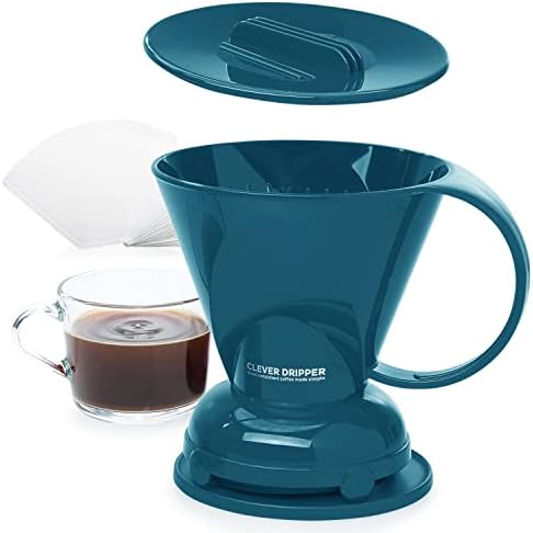 Clever Coffee Dripper | Large 18 oz | Peacock Blue | BPA-Free | 100 Filters by Clever