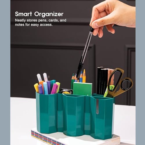 Octagonal Desk Organizer [Forest Green] - Multi-Compartment Aesthetic Pen Holder, Divided Pencil Cup for Office & Home, Modern Stationery Storage, Traditional K-Design Motif (Made in Korea) - Image 2
