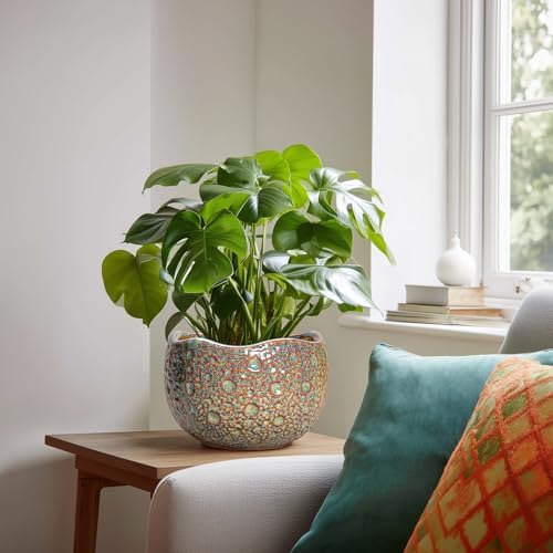 8 Inch Plant Pot - Ceramic Planter for Indoor Outdoor Plants, Unique Pots for Plants with Drainage Hole and Plug, Round Planter, Garden Decor, Gifts for Plant Lovers, Speckled-Brown - Image 3