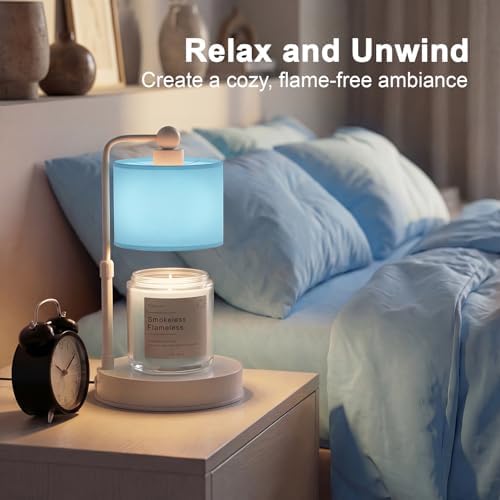 Candle Warmer Lamp with Timer, Dimmable Candle Wax Warmer, Height Adjustable Electric Candle Lamp Warmer with 2 Bulbs, Gifts Idea for Women Her, Mom, Vintage Home Decor for Bedroom-Blue - Image 5