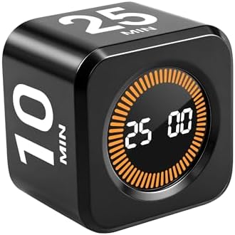 Rotating Timer Cube for Productivity — 5/25/10/50 Minutes Preset, Digital Gravity Sensor Desk Visual Timer for ADHD, Silent Mode, Ideal for Office, Study, Kitchen & Kids by WAFHX