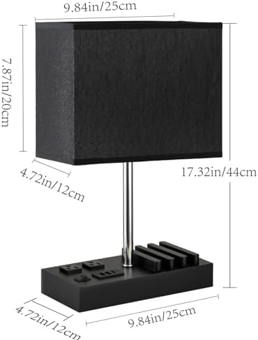 Briever USB Table Lamp, Multi-Functional Desk Lamp with 2 AC Outlets, Bedside Lamp with 3 USB Charging Ports and Wooden Phone Stands, Nightstand Lamp for Bedroom, Livingroom, Office, Black Shade - Image 4