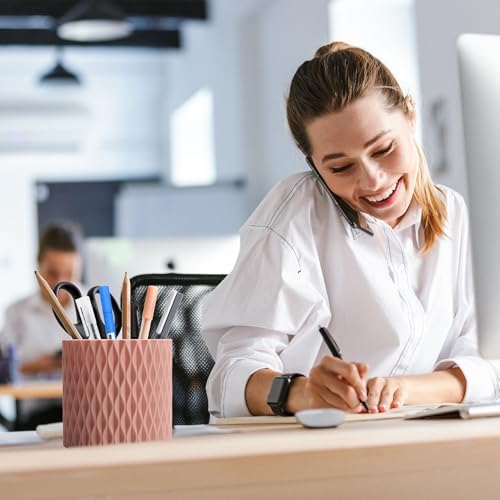 Pencil Holder - 360° Rotation, 5 Slot Desk Supplies For Women Office Aesthetic. Pencil Holder For Office&School, Desk Accessories(Pink) - Image 2