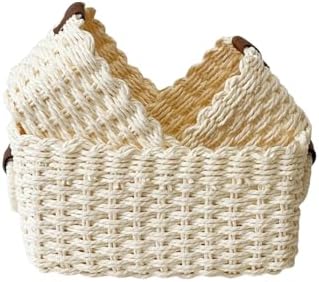 QINGTUHONE Woven Paper Rope Wicker Basket for Organizing(Set of 3,Beige) by QingtuHome