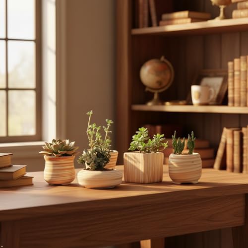 2.5-3" Succulent Pots, Ceramic Wood Pattern Cactus Planters Set, 6 Pack - Image 2