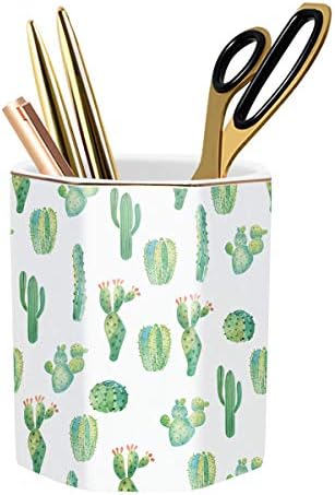 Cactus Pen Holder, Stand for Desk Pencil Cup for Girls Kids Durable Ceramic Desk Organizer Makeup Brush Holder for Office, Classroom, Home by WAVEYU