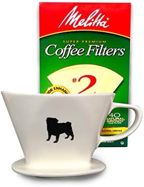Simply Charmed Pug Coffee Pour Over Single Cup Ceramic Brewer Coffee Maker with Melitta Filters by SimplyCharmed