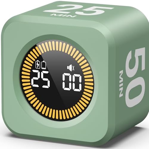 KADAMS Pomodoro Timer – Visual Timer Cube, LED Countdown Ring & Count Up Mode, Silent Flip Productivity Timer for Study, Classroom, Office, Cooking (Green 5-10-25-50 min) by KADAMS